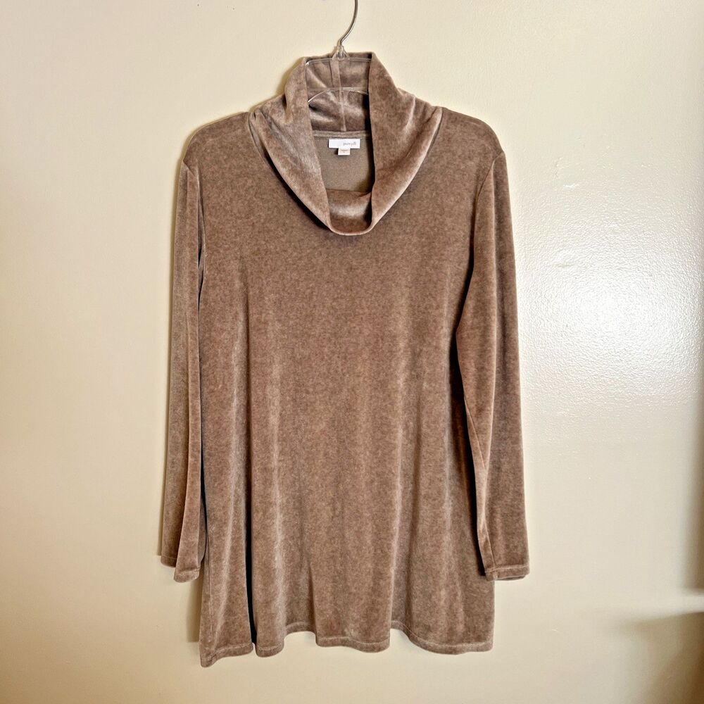Pure Jill By J. Jill Size L Taupe Velour Velvet Cowl Neck Pullover Women’s Top
